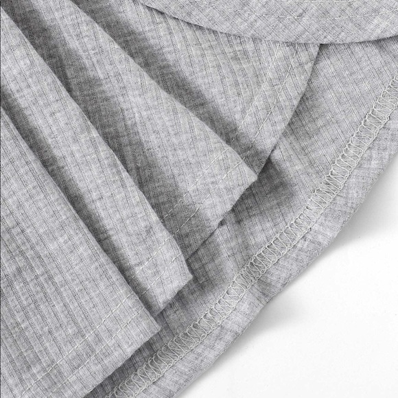 Ribbed Drawstring Waist Keyhole Jumpsuit Grey - Picture 4 of 5